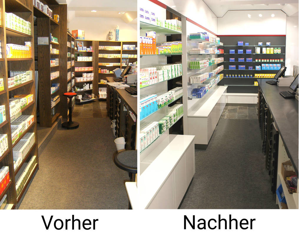 Umbau von Apotheken, Vergleich vorher nachher